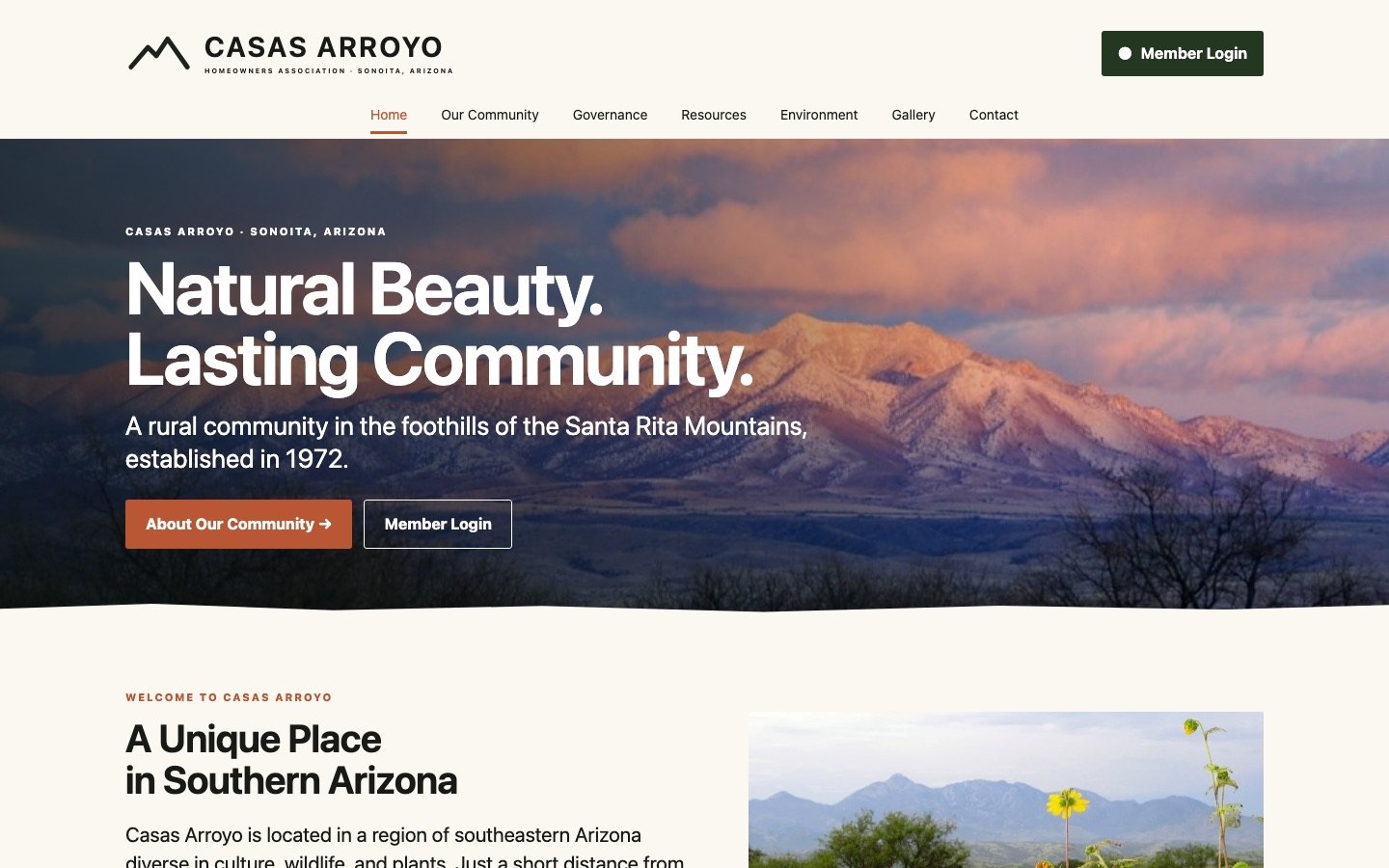 The Casas Arroyo HOA home page
